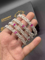 American diamond 4pcs bangle set - Silver