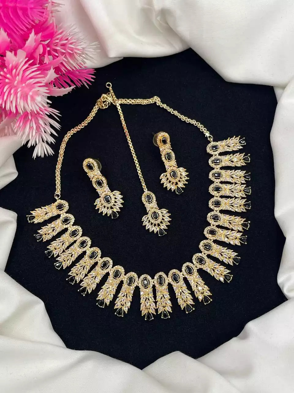 AD zircon necklace set with teeka