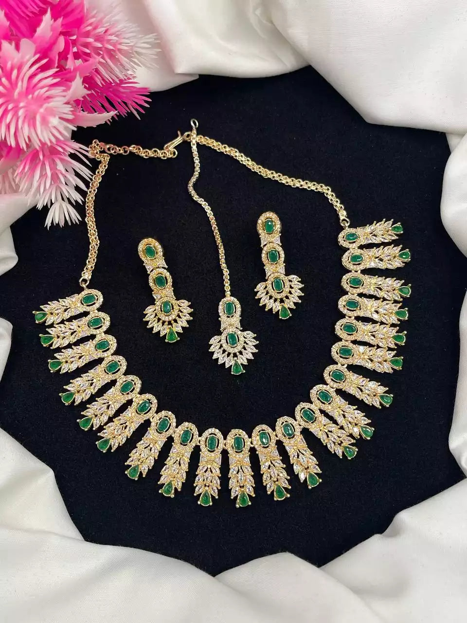 AD zircon necklace set with teeka