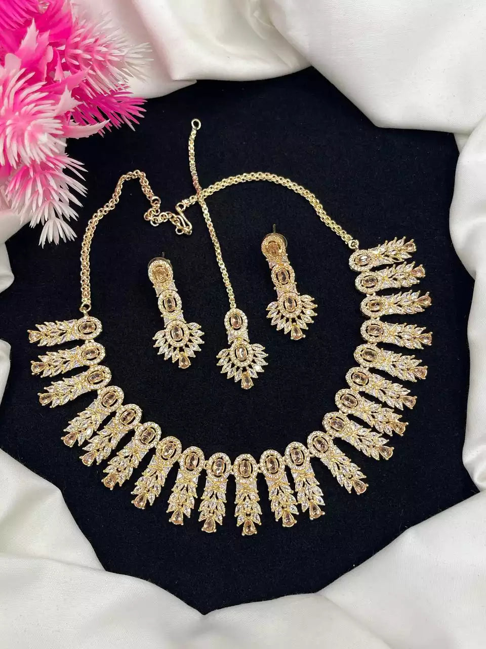 AD zircon necklace set with teeka