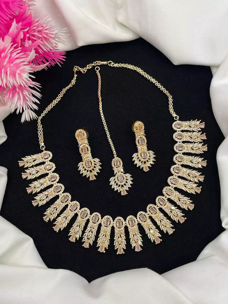 AD zircon necklace set with teeka