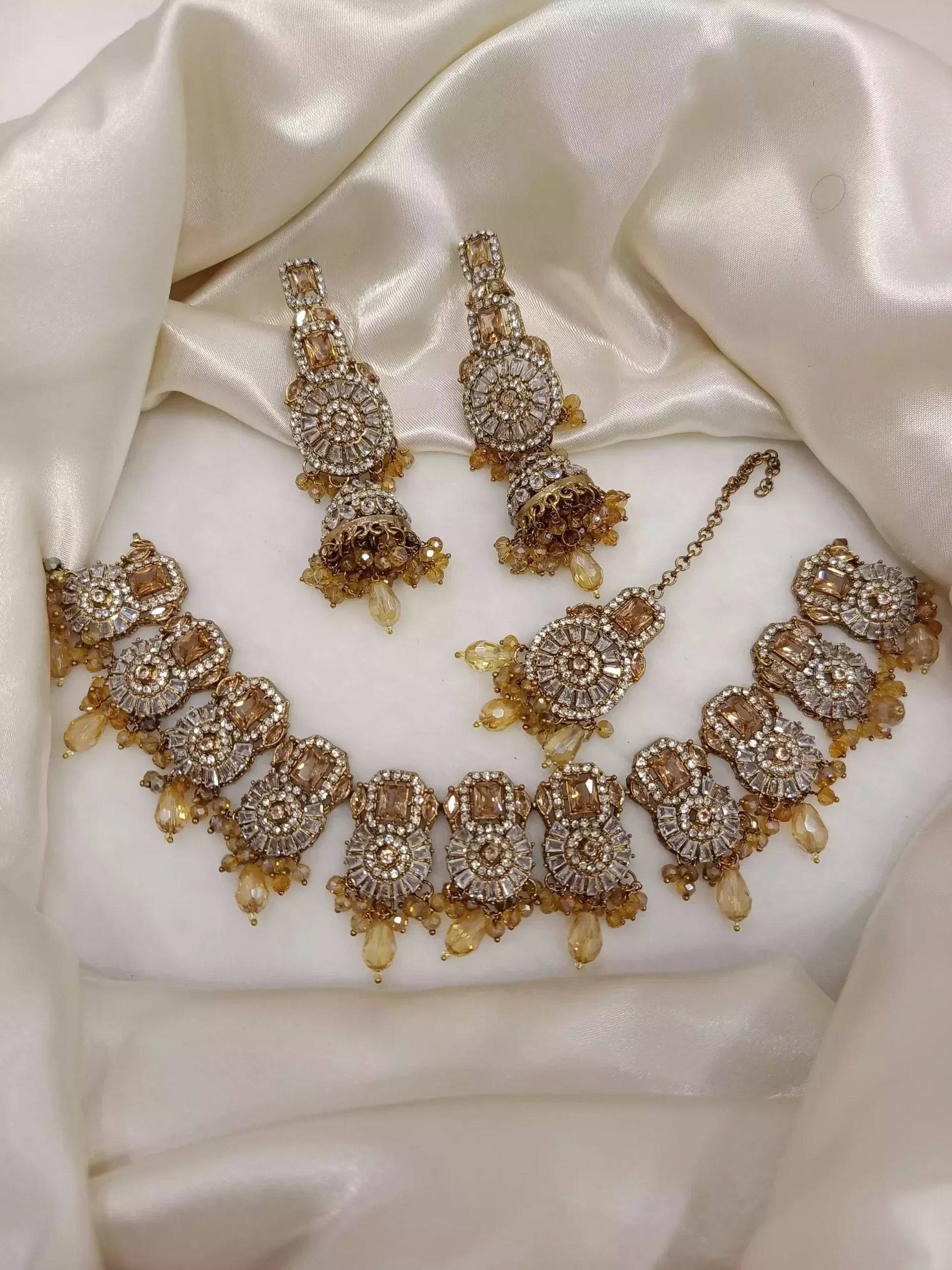 Zircon Necklace Set with Big Size Earrings