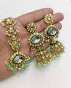 Kundan jhumki earrings with teeka