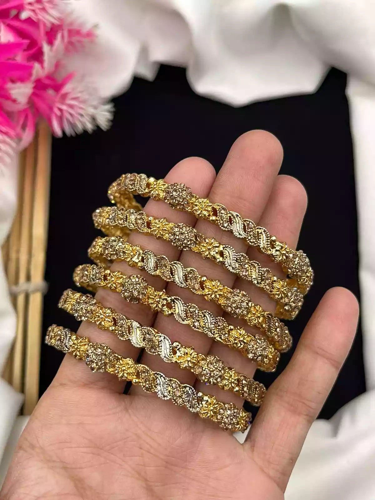 Gold plated two tone polish bangles Secondary image