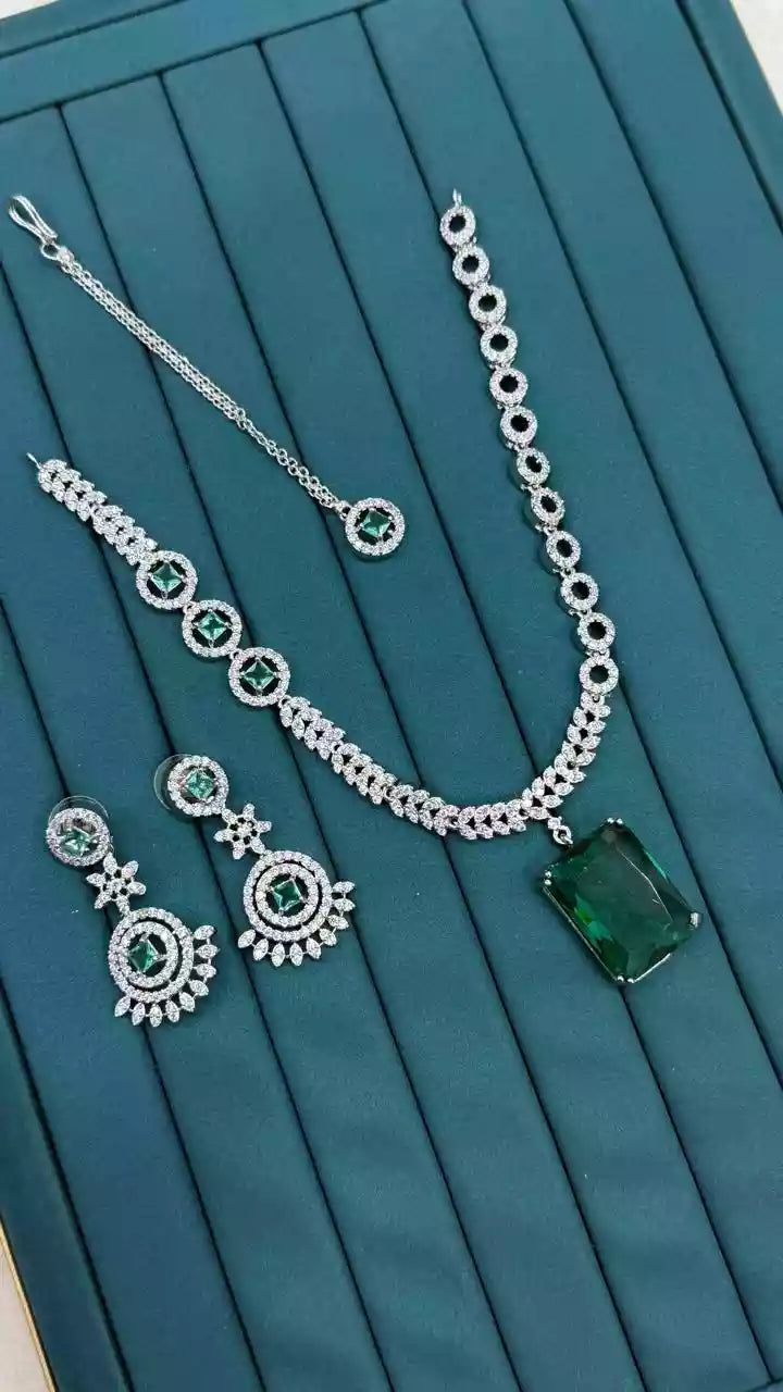 American diamond necklace set with teeka