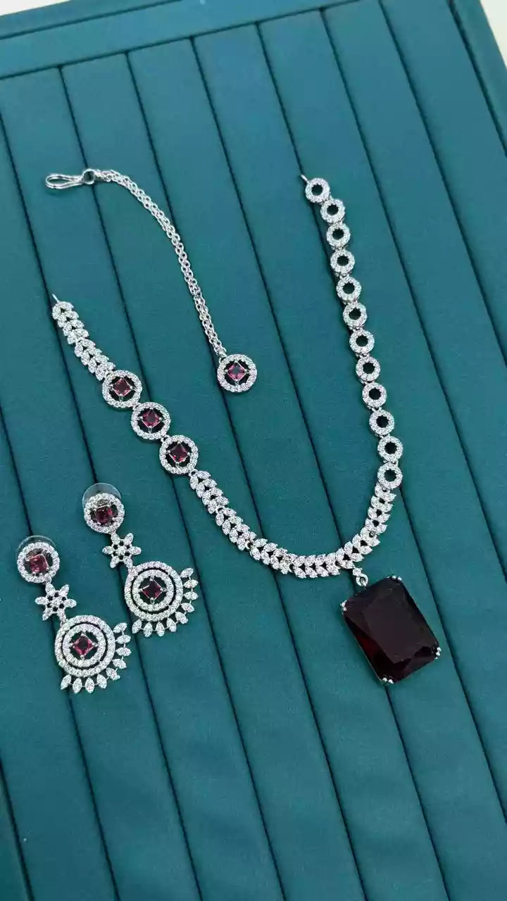 American diamond necklace set with teeka