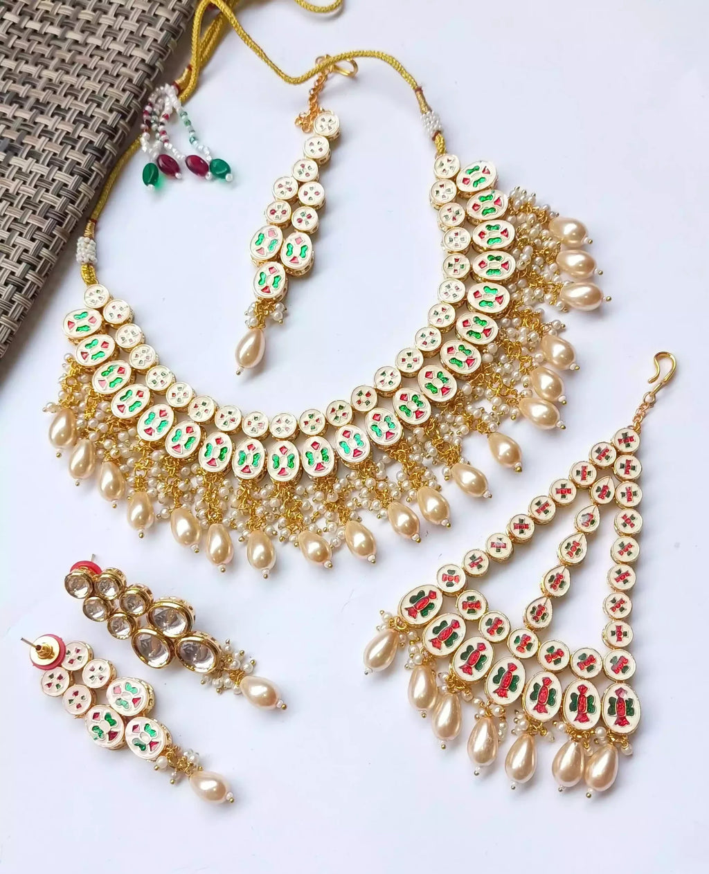 Indian kundan set with back meenakari