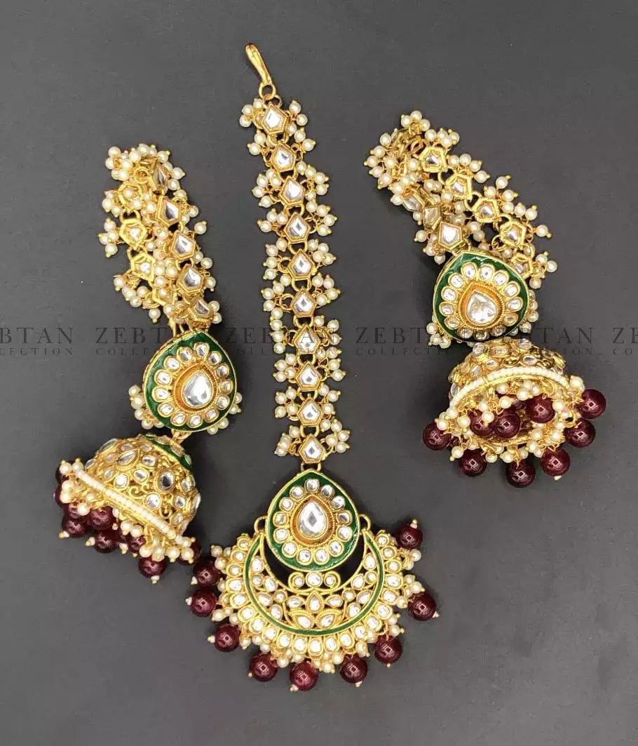Kundan earrings teeka with saharay