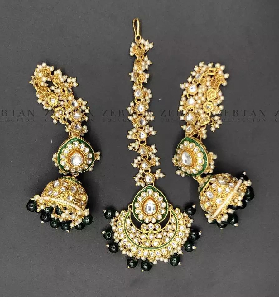 Kundan earrings teeka with saharay