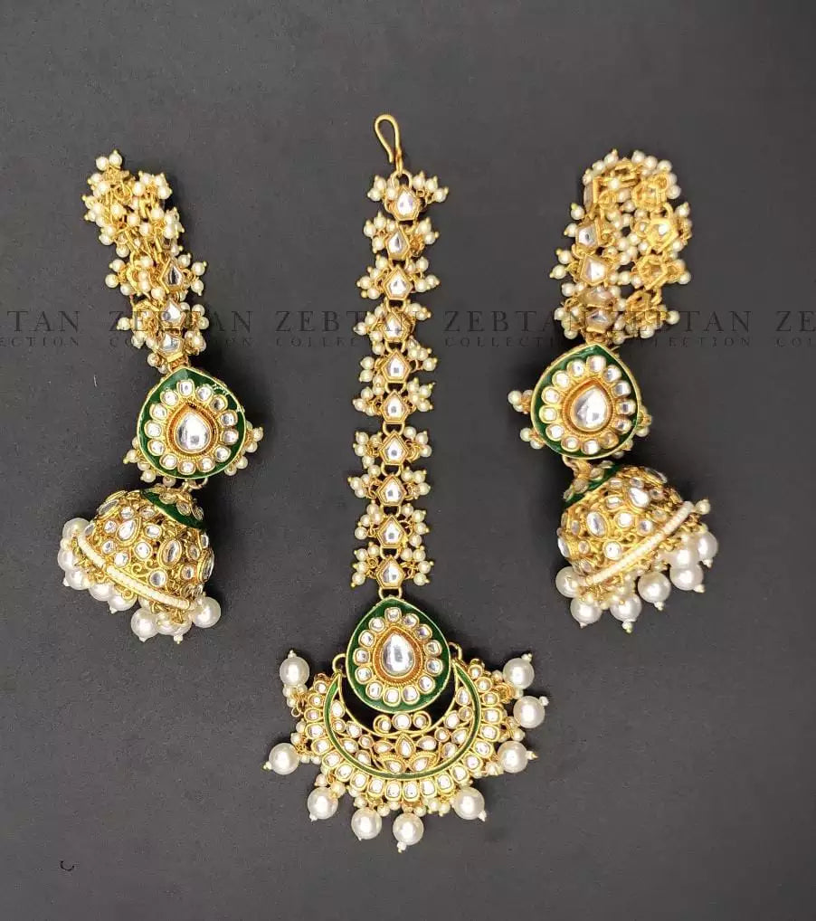 Kundan earrings teeka with saharay
