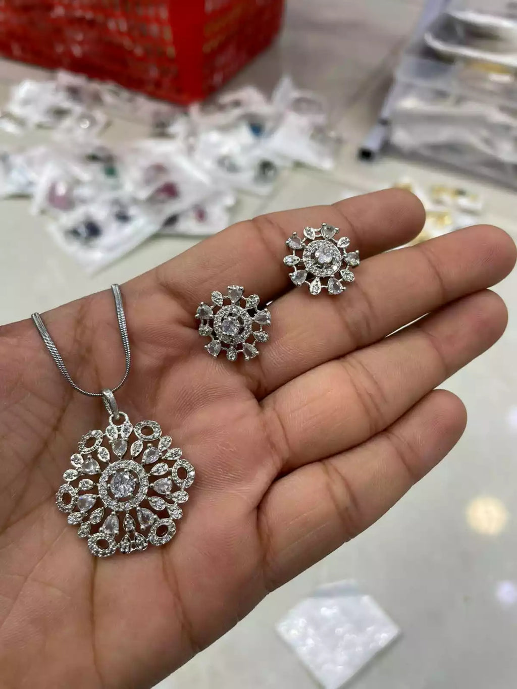 Delicate zircon pendant set