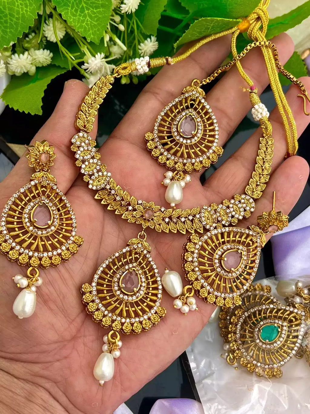 Gold plated designer necklace set