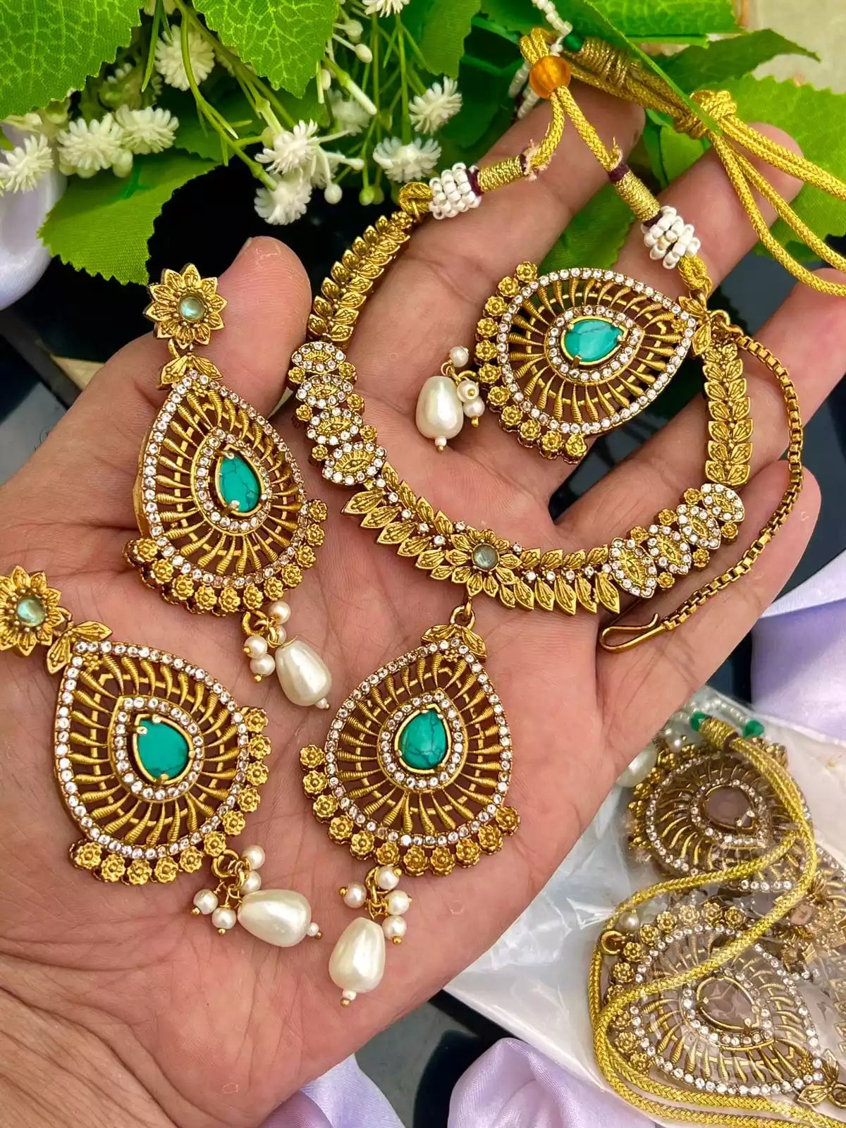 Gold plated designer necklace set