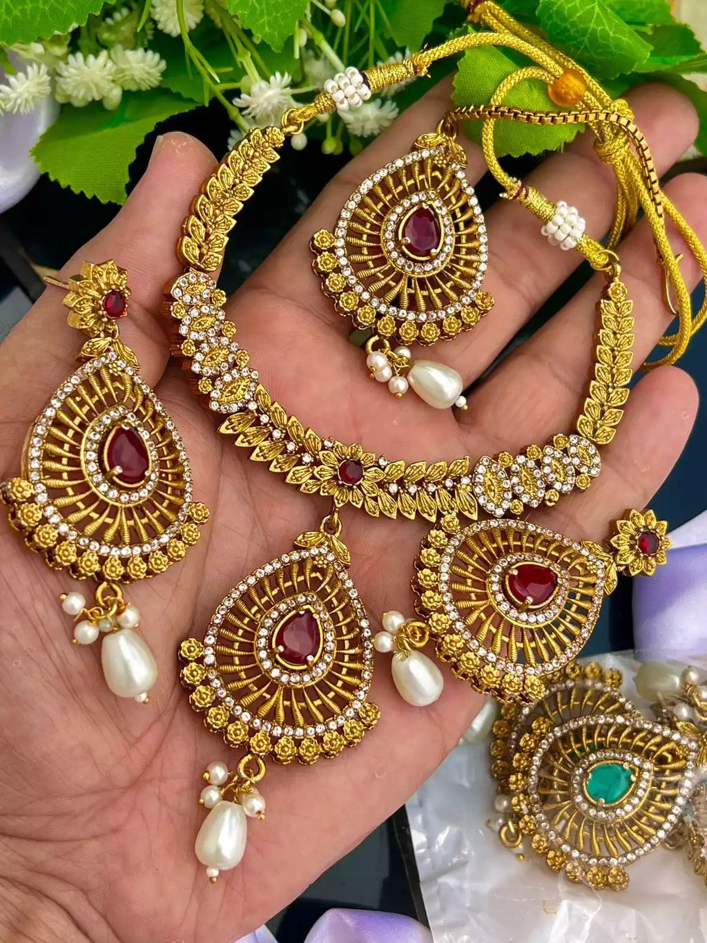 Gold plated designer necklace set