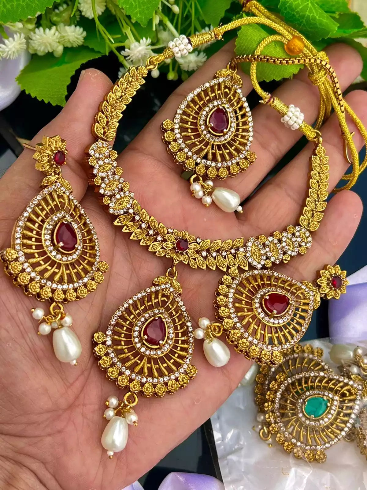 Gold plated designer necklace set