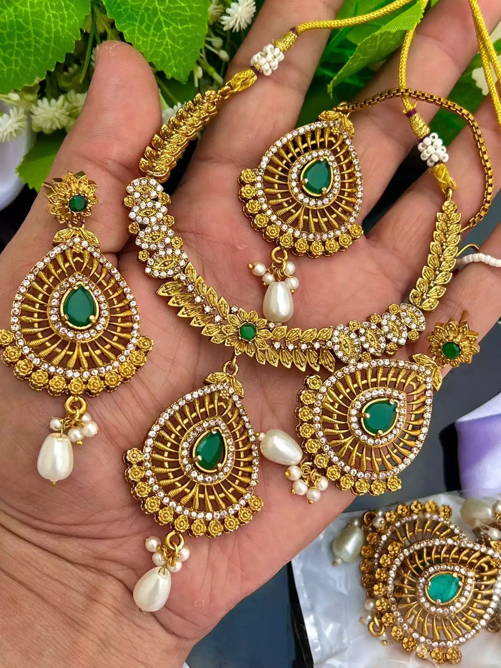 Gold plated designer necklace set