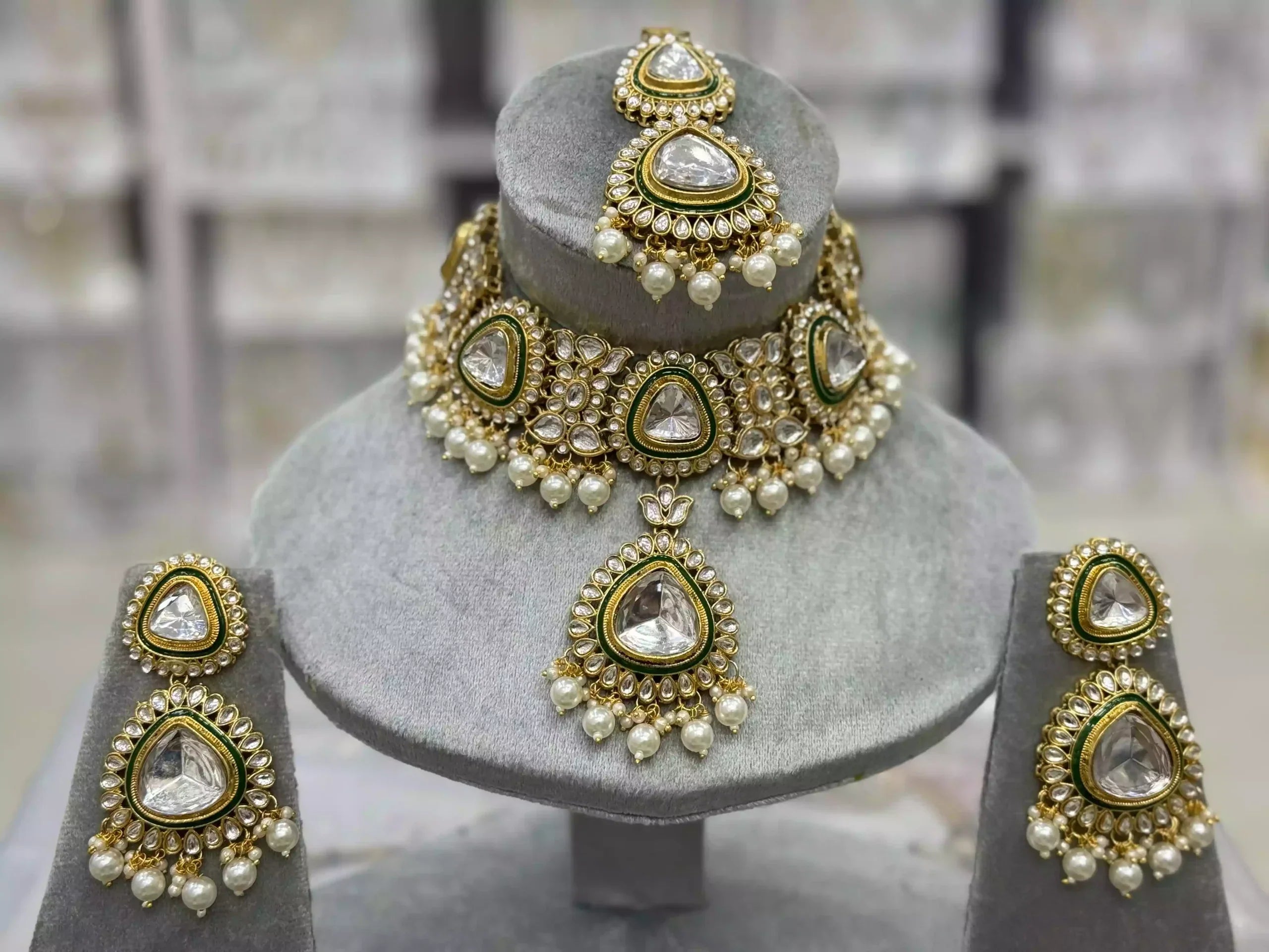 Indian kundan necklace set with teeka