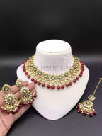 Kundan necklace set with big size teeka