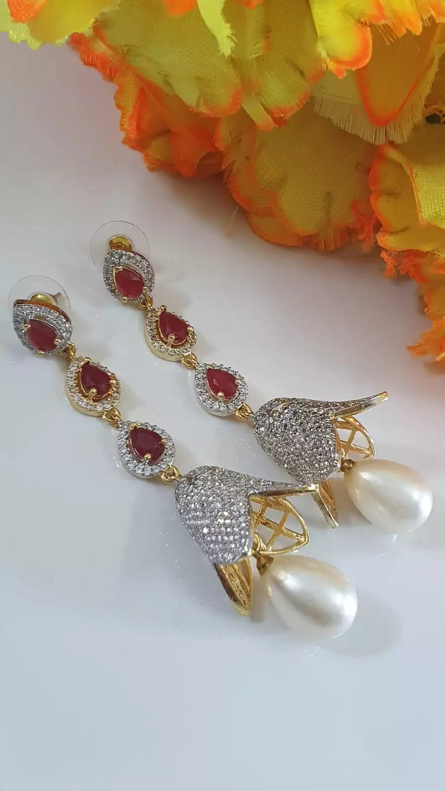 Zircon long earrings
