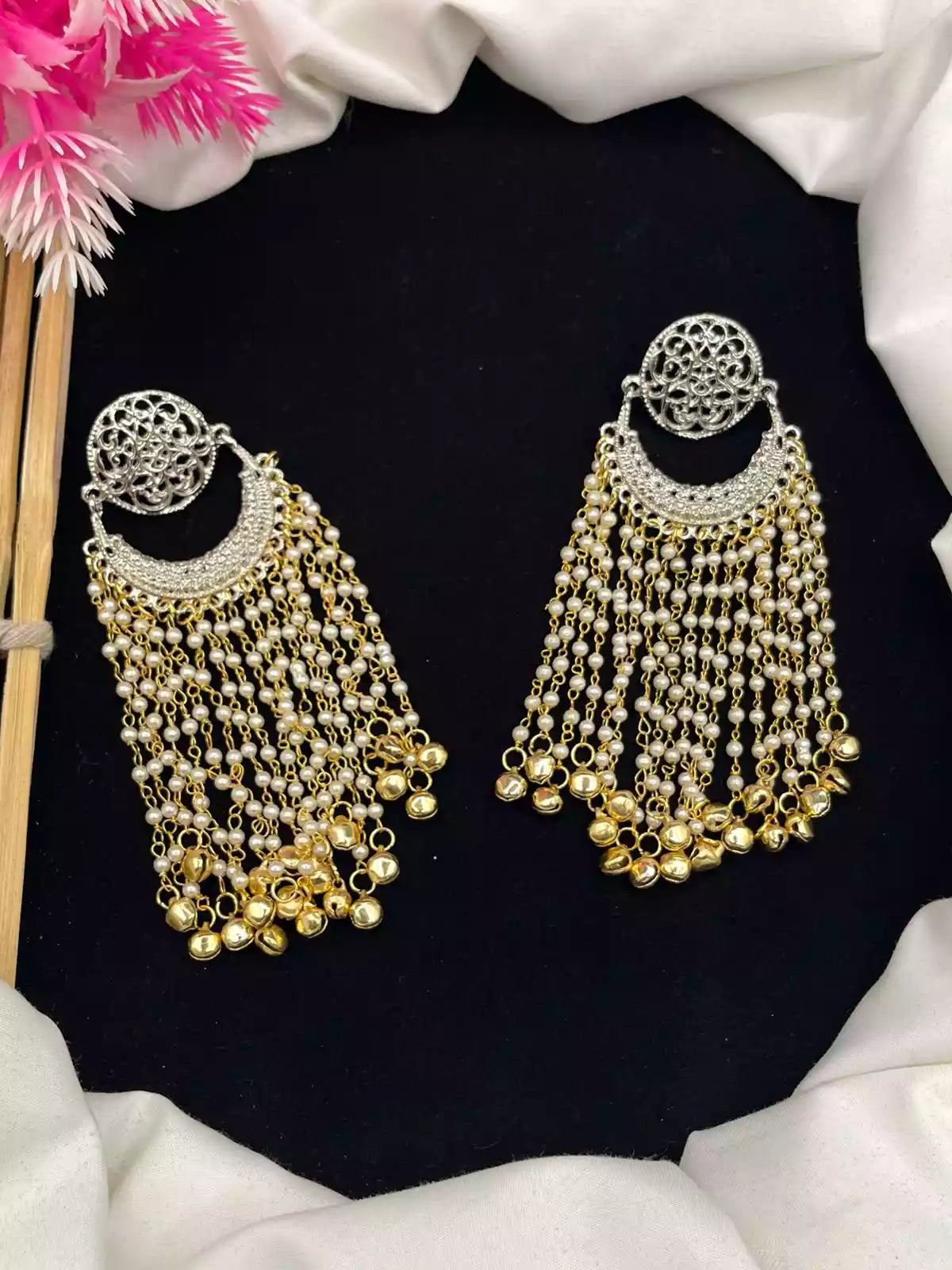 Chaand baali long pearl earrings