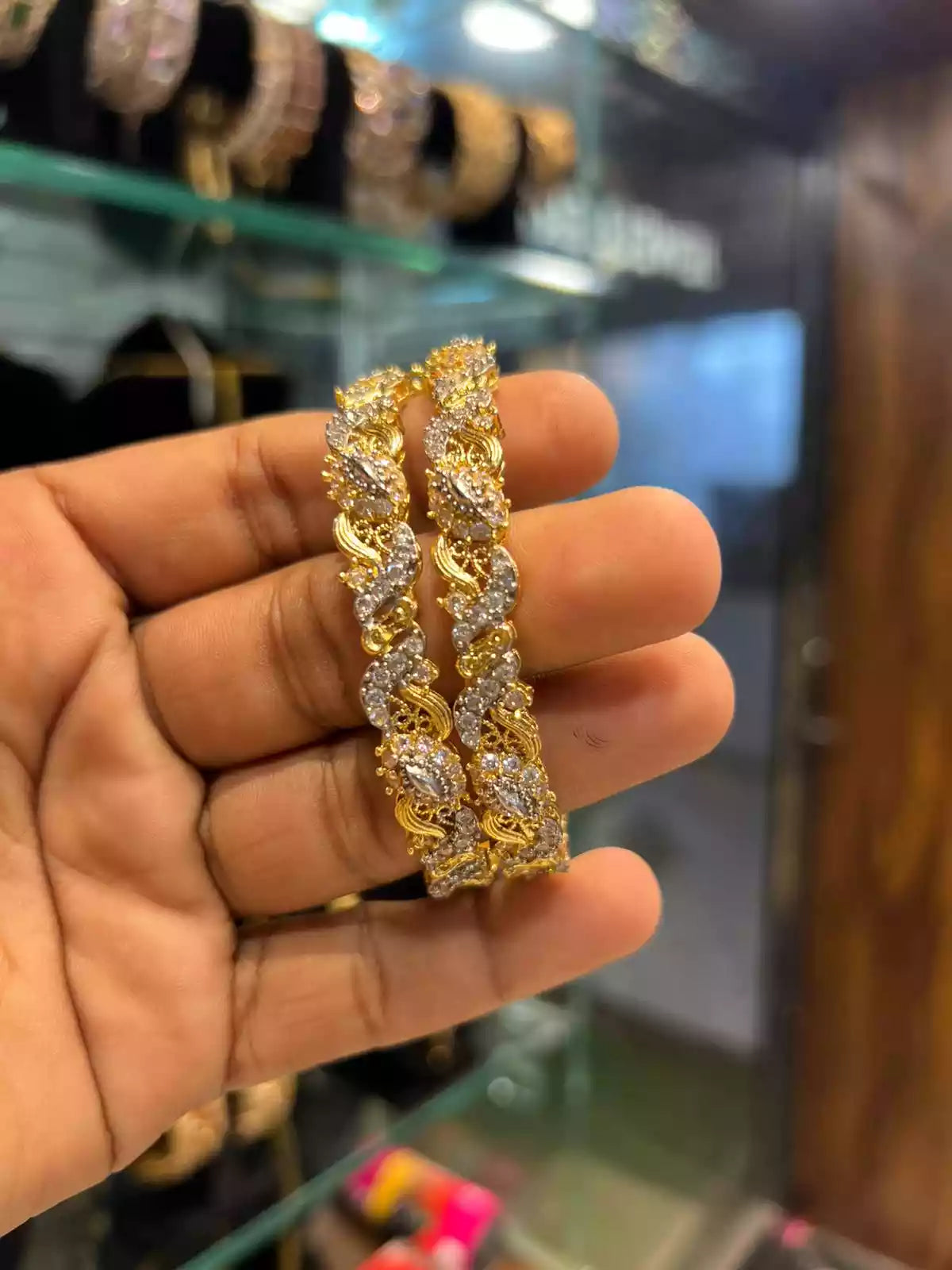 Gold plated openable bangle pair Main image