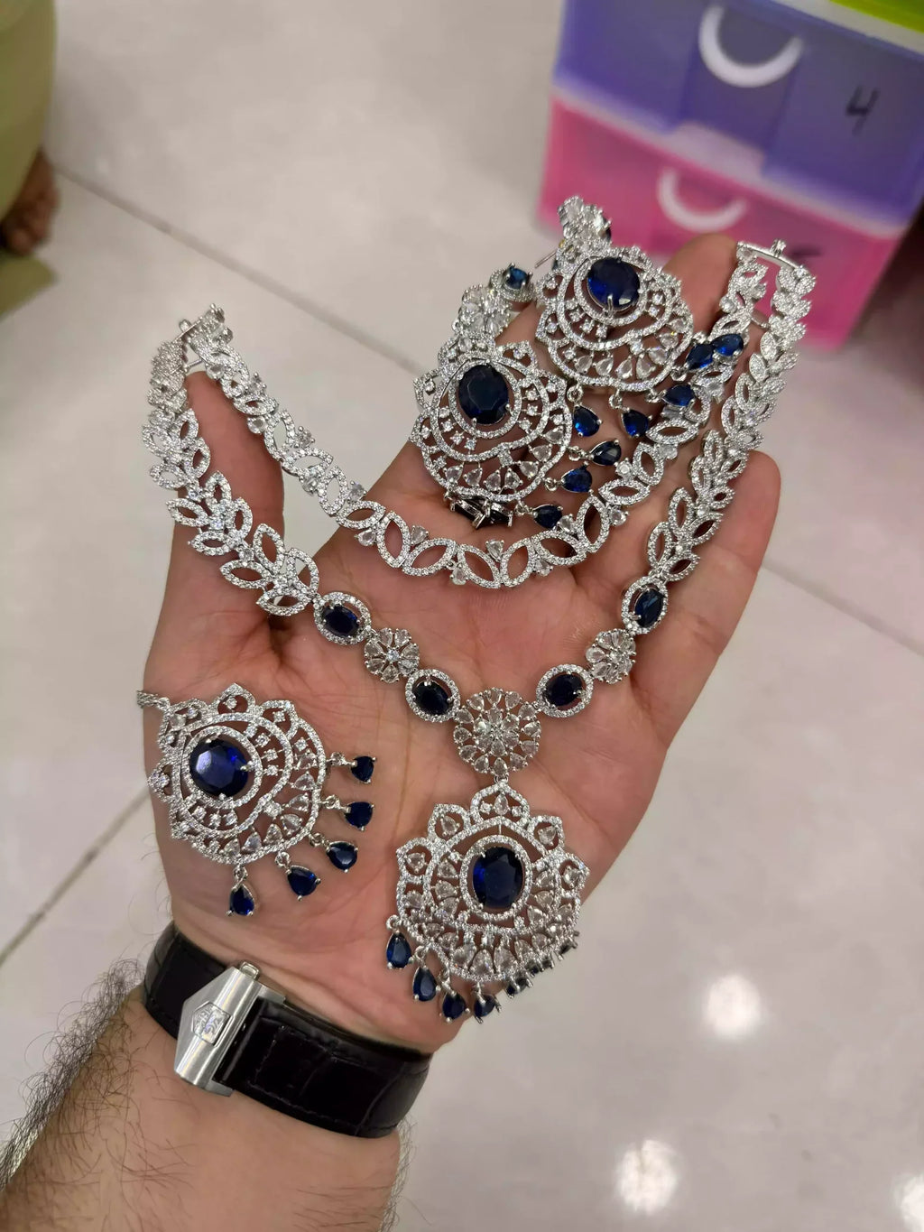 American diamond 1 carat necklace set