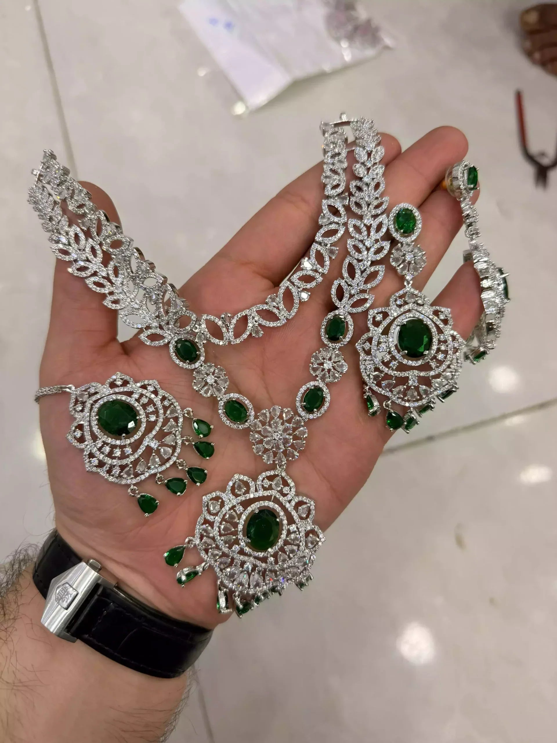 American diamond 1 carat necklace set
