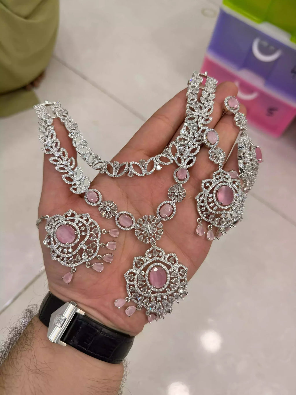 American diamond 1 carat necklace set
