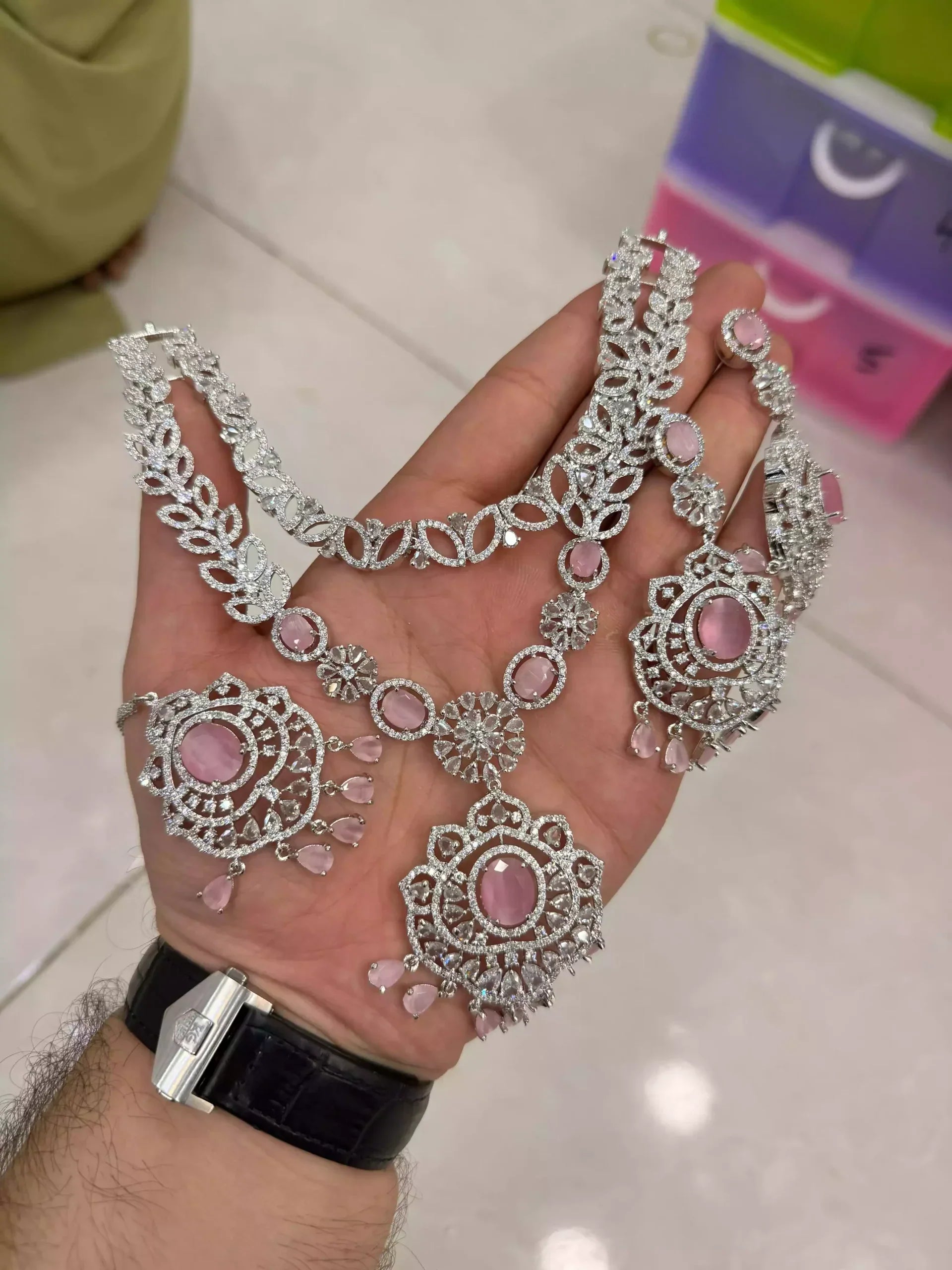 American diamond 1 carat necklace set