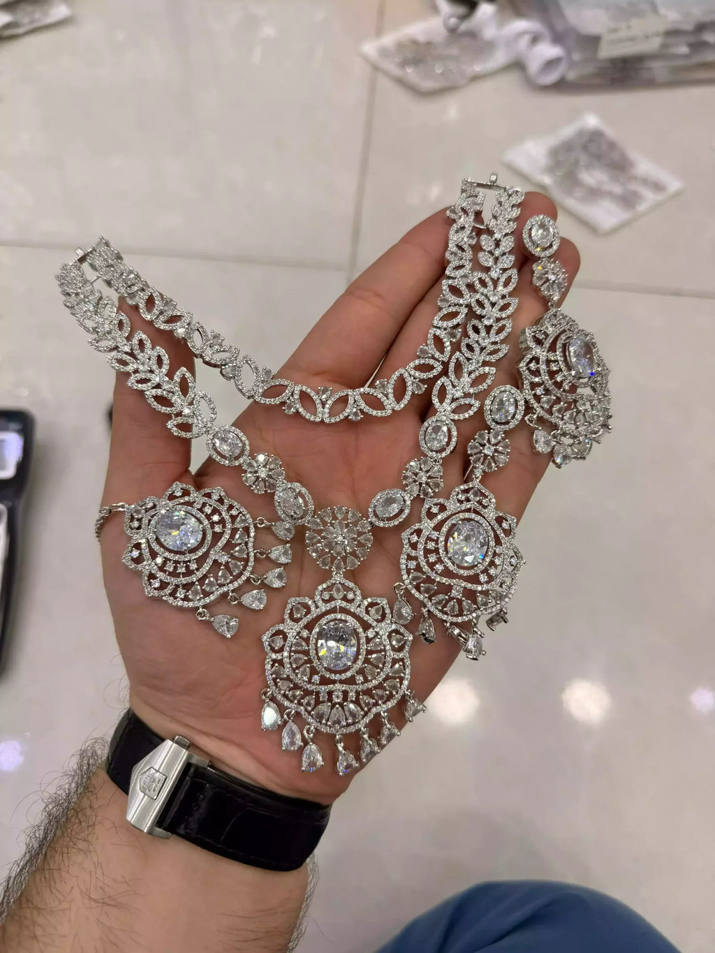 American diamond 1 carat necklace set