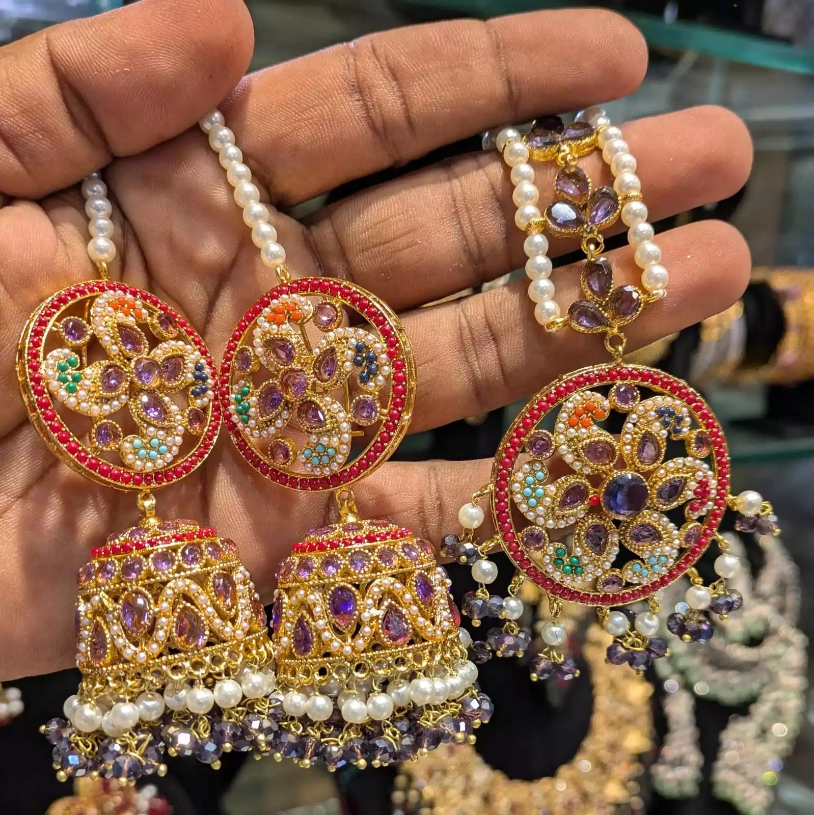 Noratan jhumki with teeka