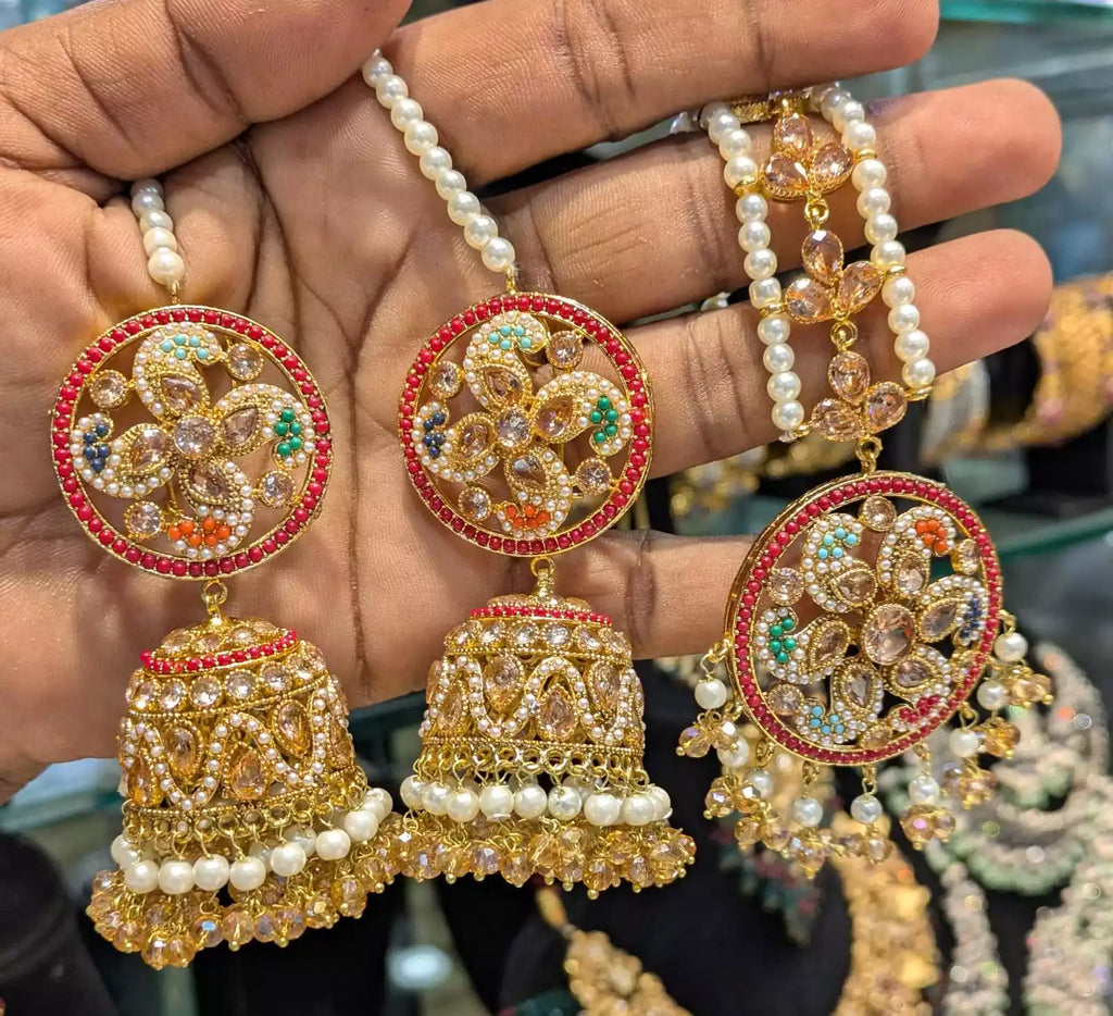 Noratan jhumki with teeka