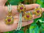 Gold plated floral pendant set