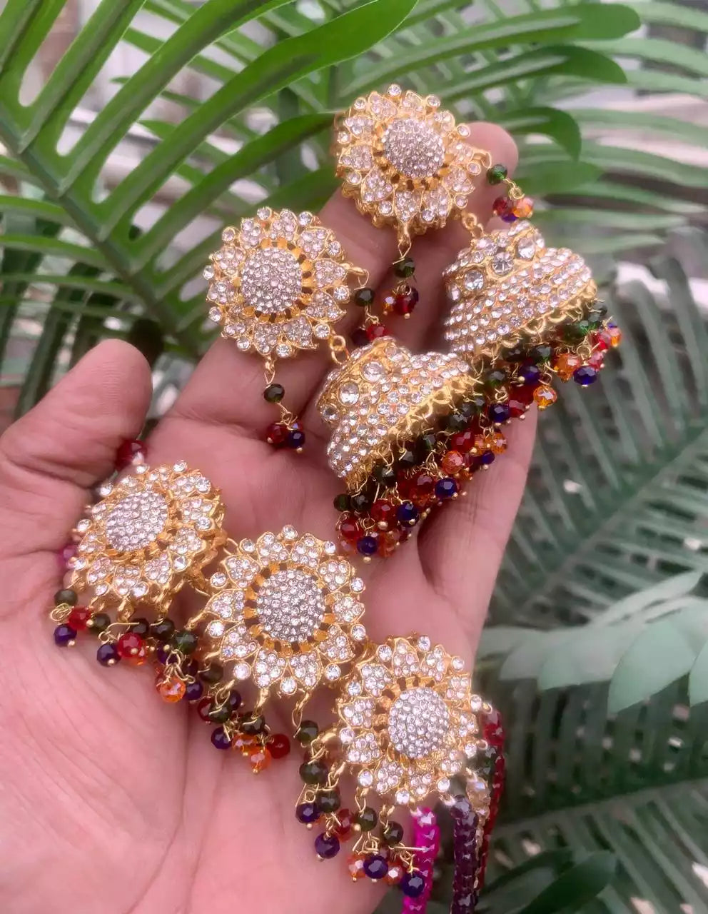 Zircon choker set with jhumki Secondary image