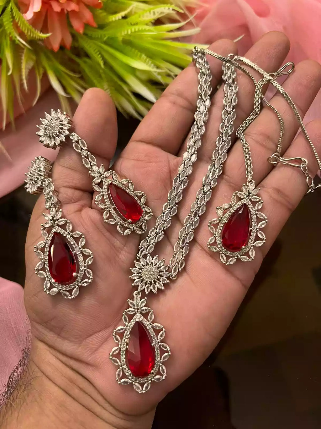 American diamond set with big earrings