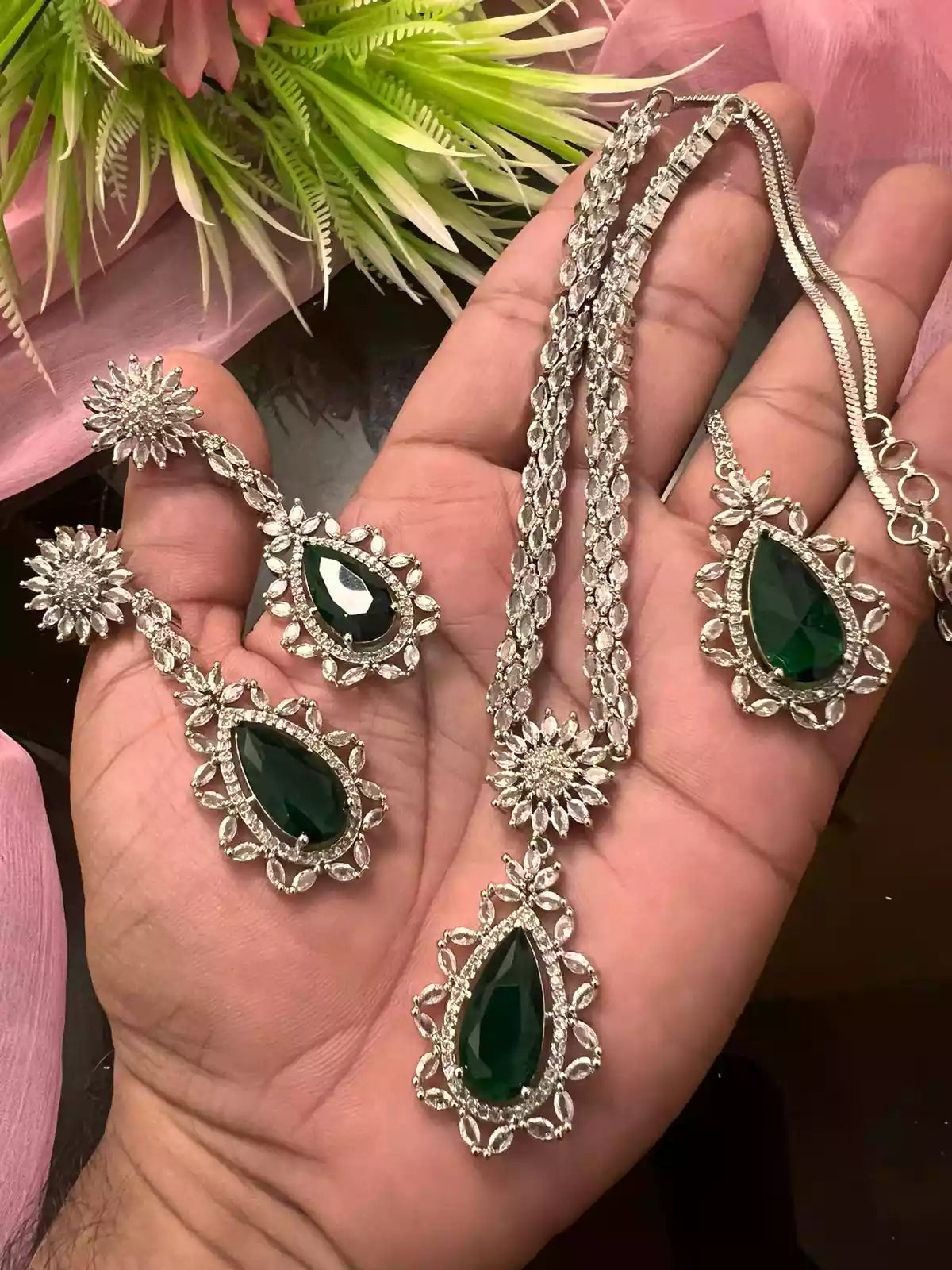 American diamond set with big earrings