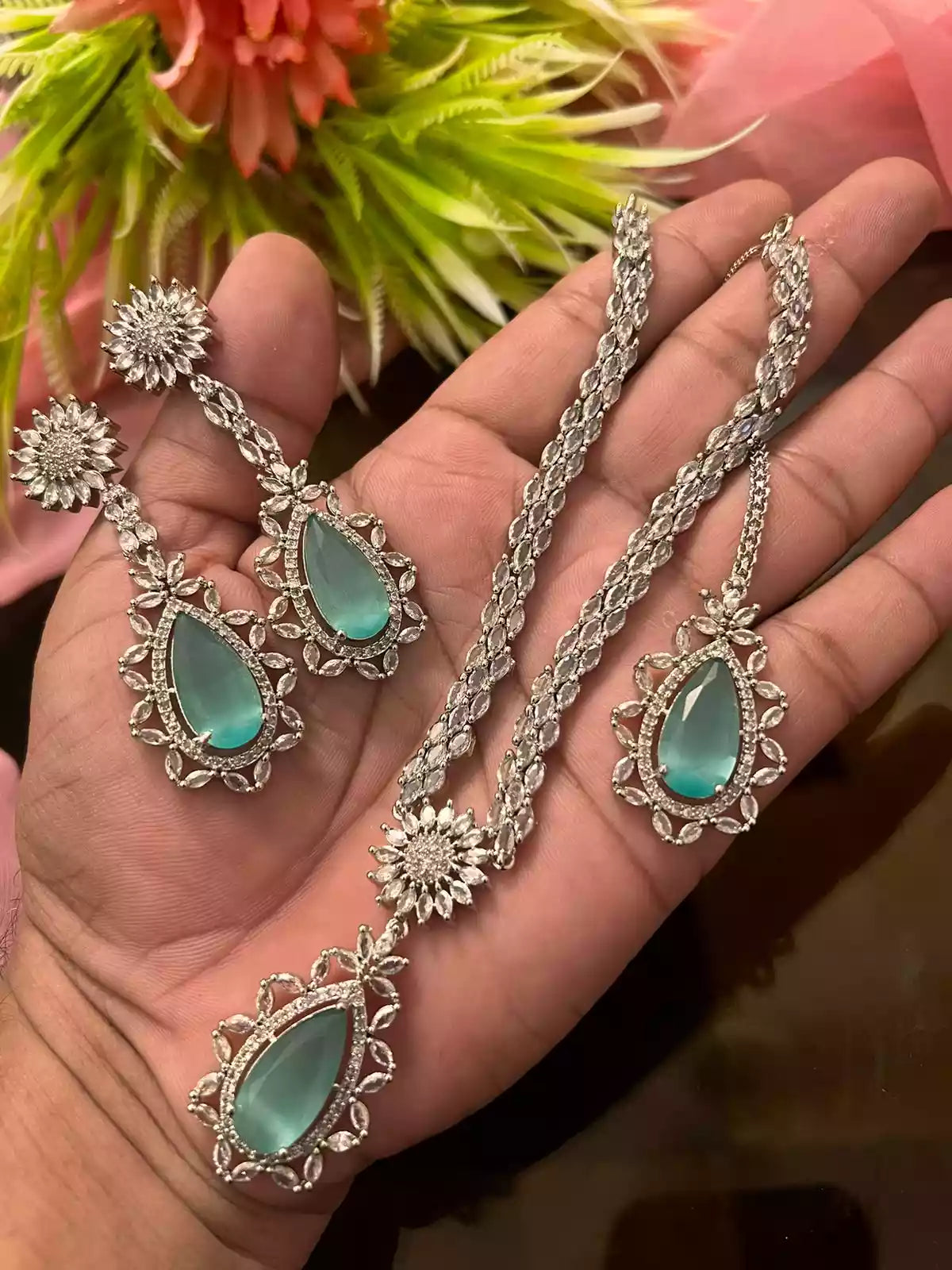 American diamond set with big earrings