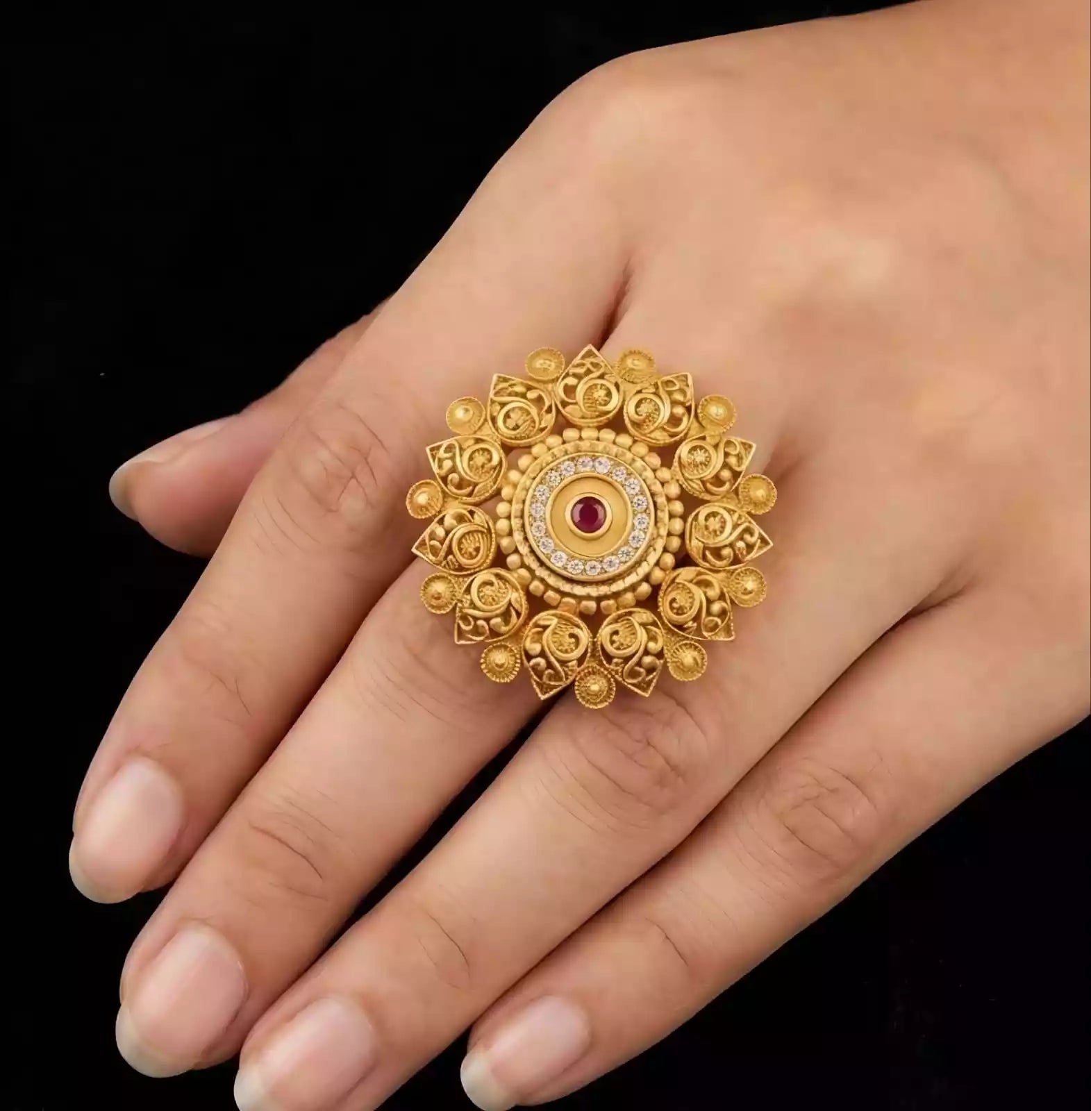 Gold plated floral rajwari ring Secondary image