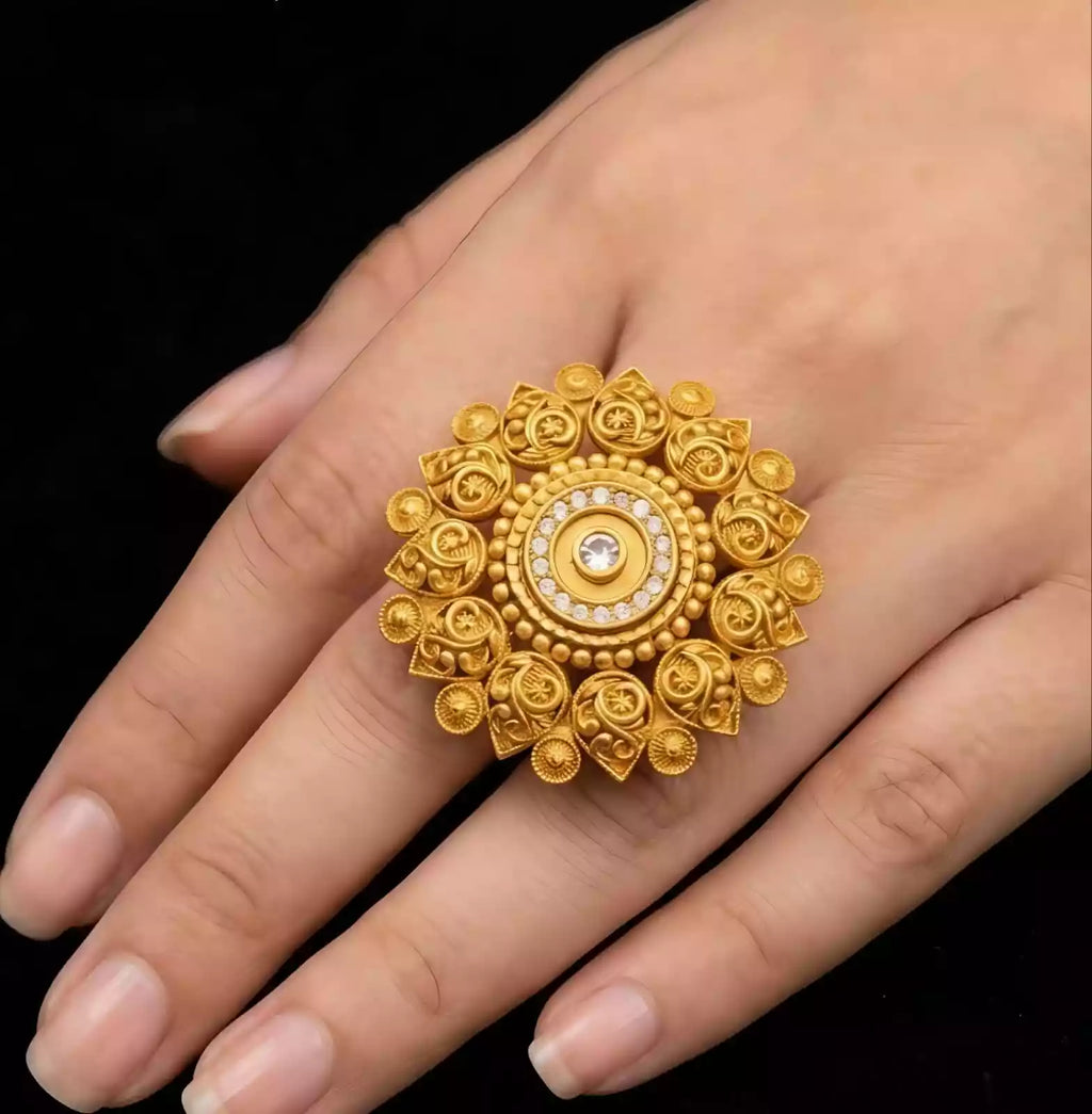 Gold plated floral rajwari ring