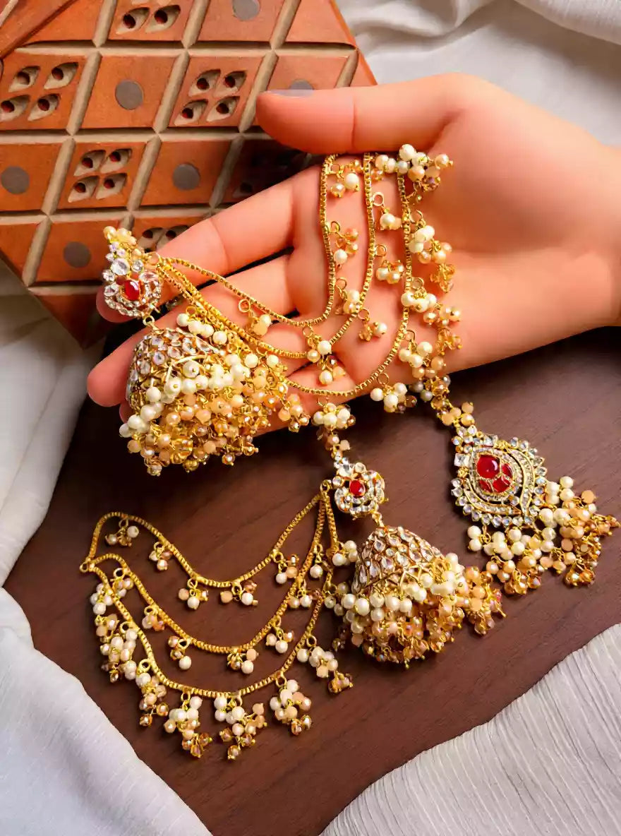 Zircon jhumki with teeka