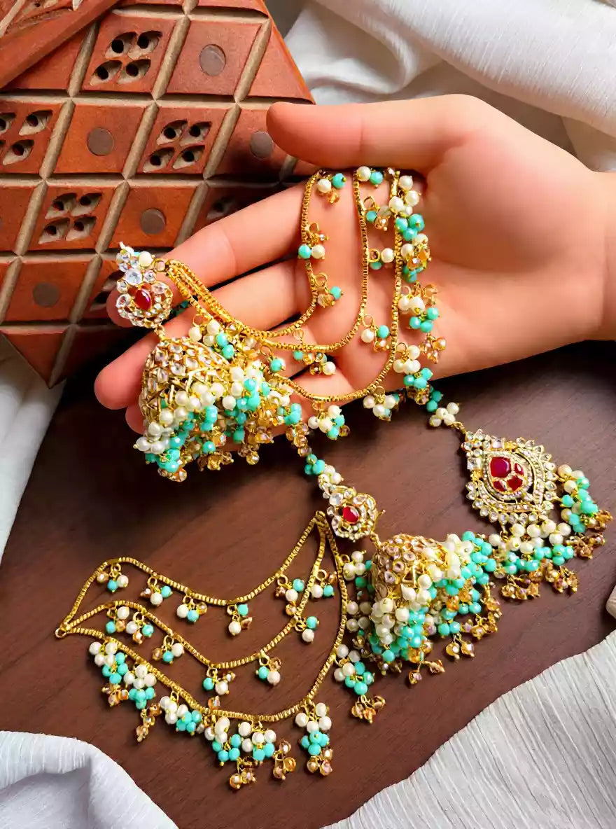 Zircon jhumki with teeka