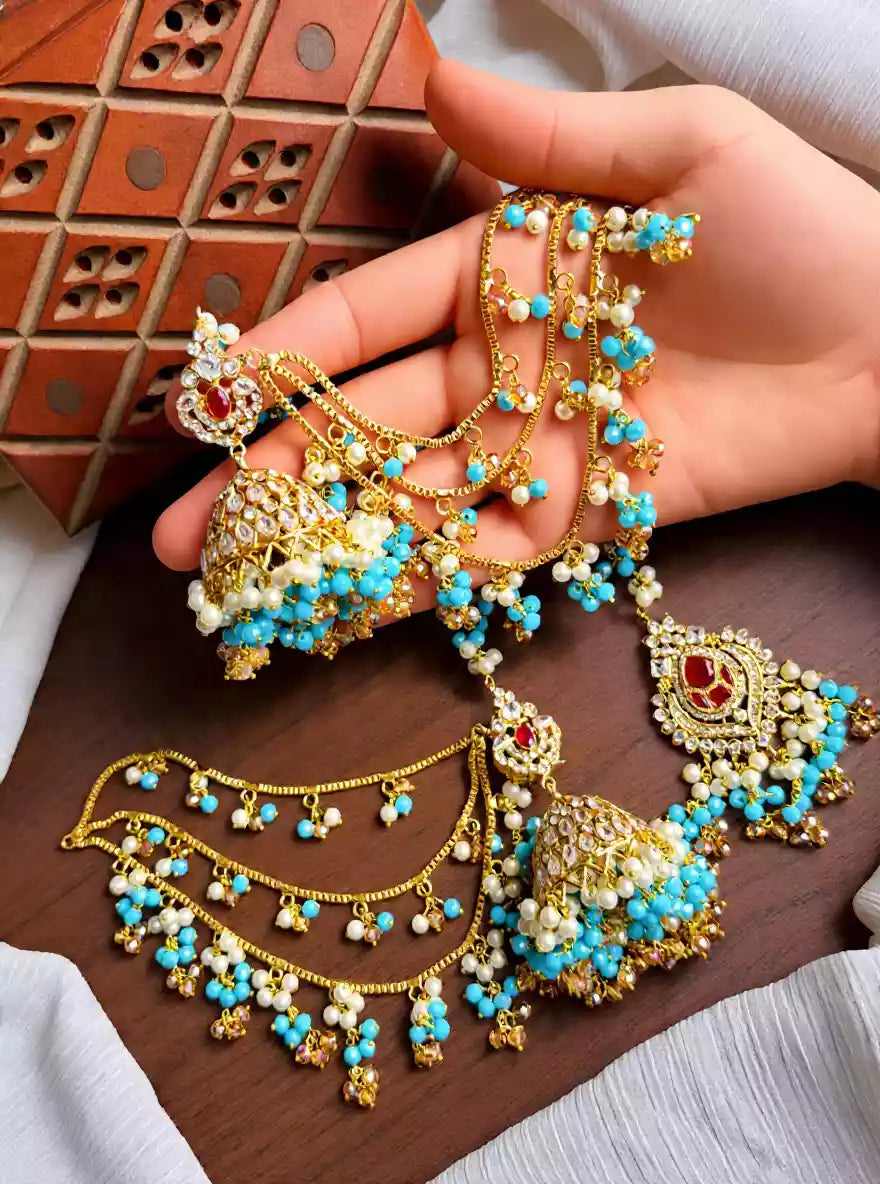 Zircon jhumki with teeka