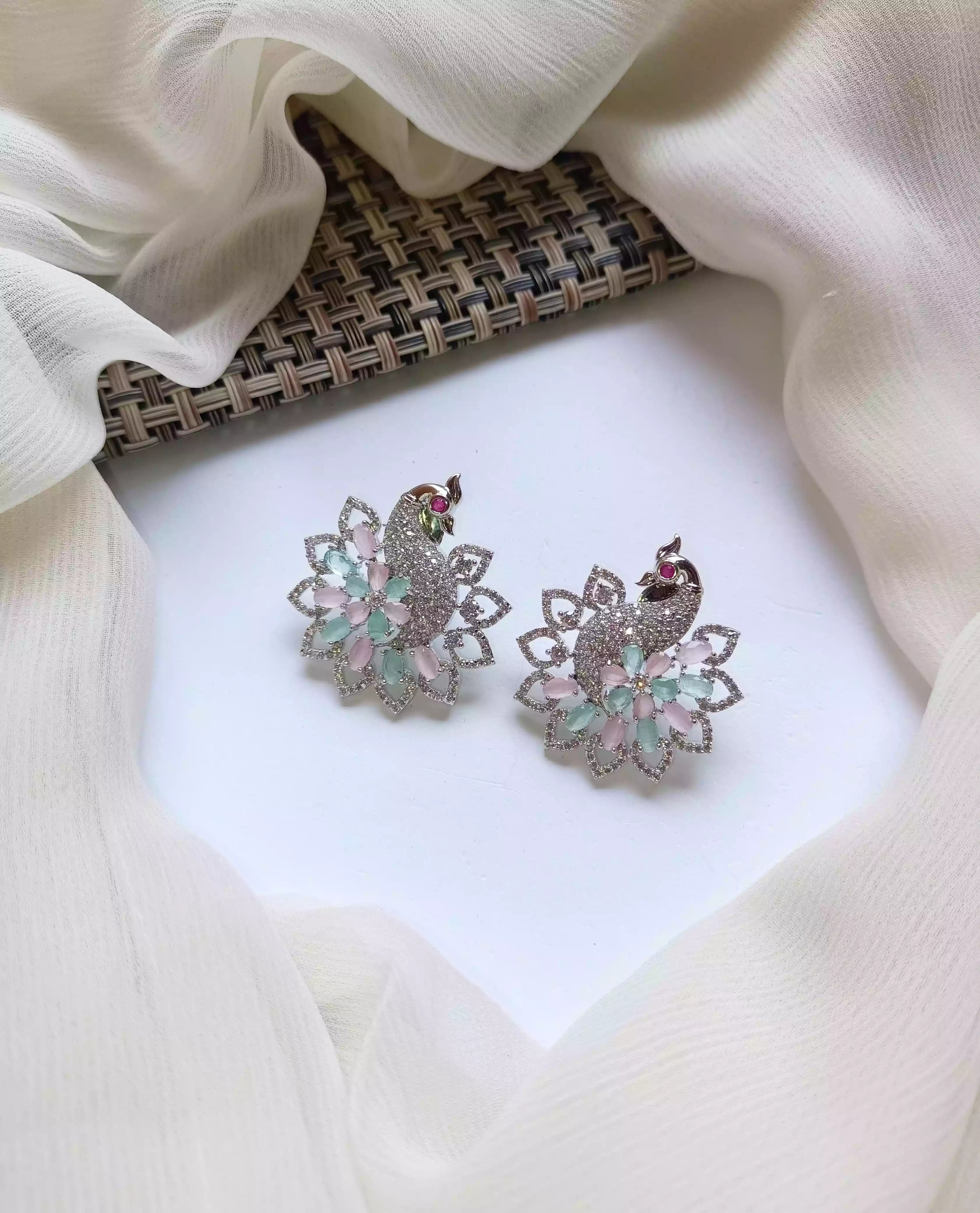 Zircon peacock earrings