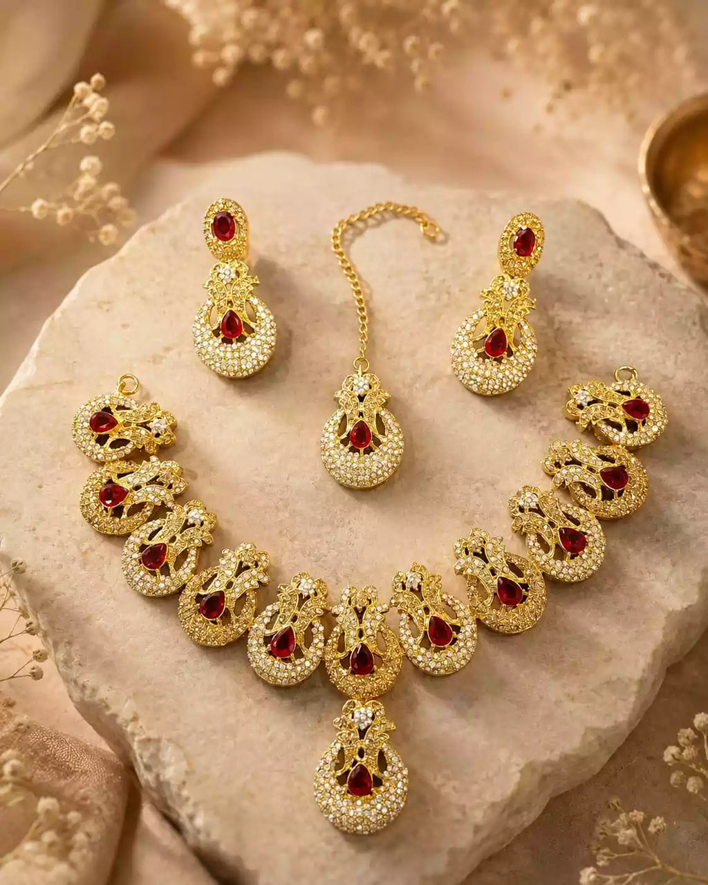Zircon necklace set with teeka