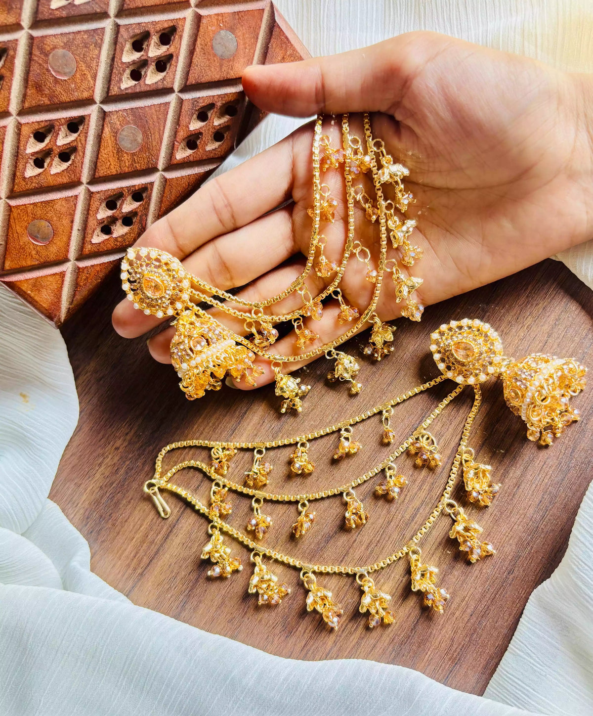 Bahubali jhumki earrings with saharay