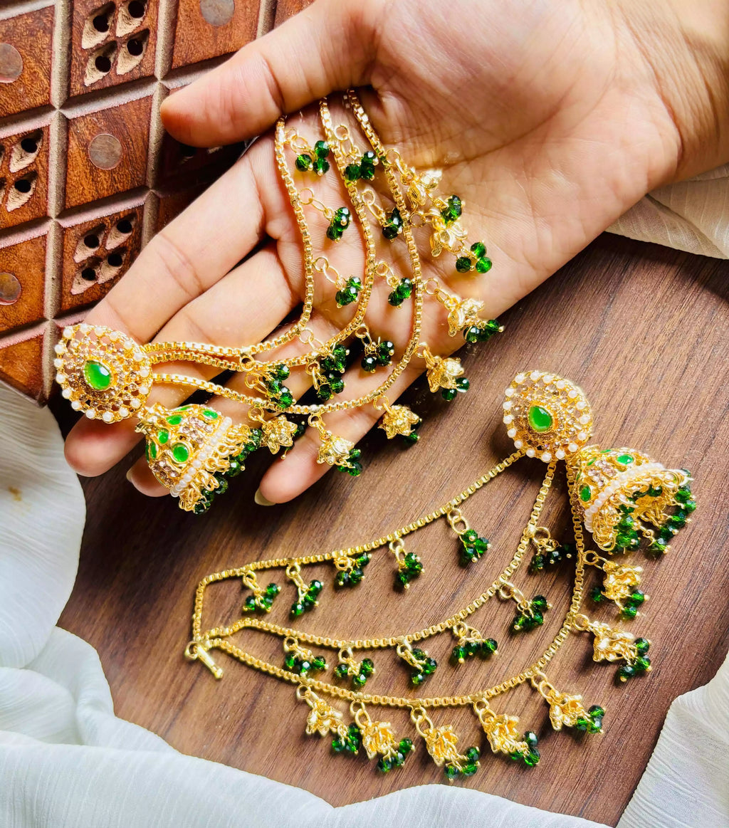 Bahubali jhumki earrings with saharay