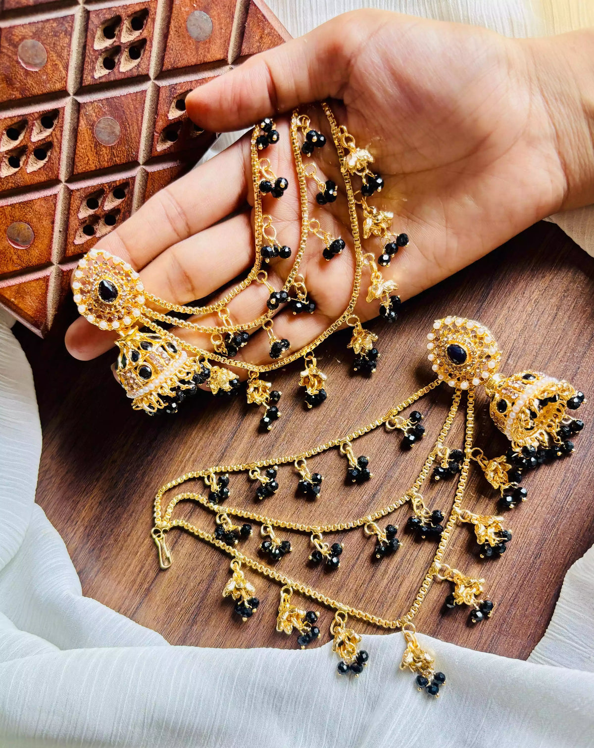 Bahubali jhumki earrings with saharay
