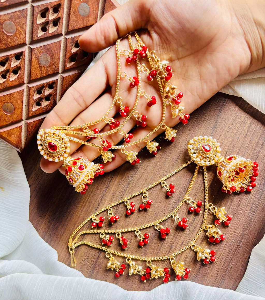 Bahubali jhumki earrings with saharay