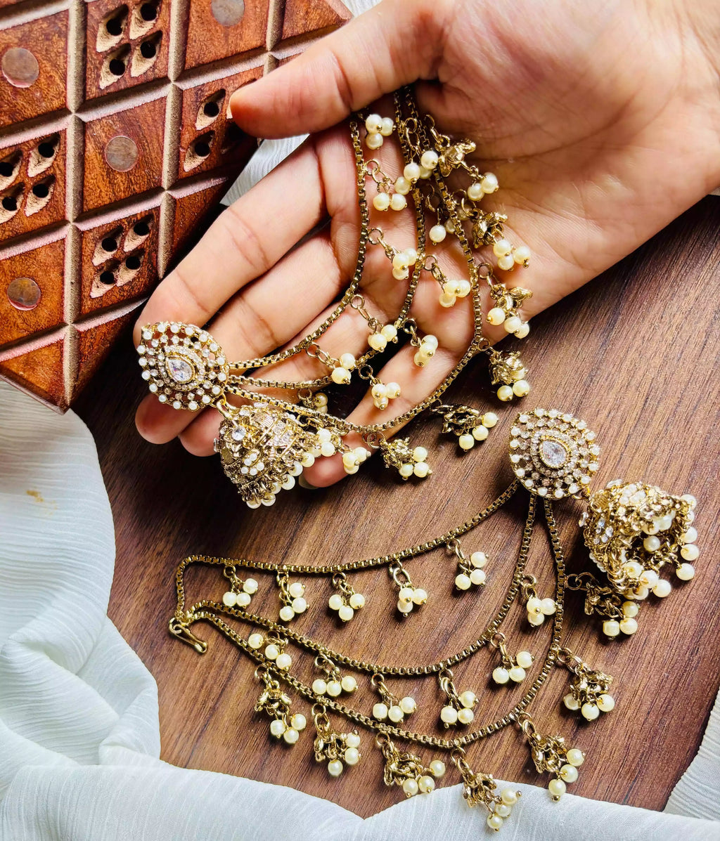 Bahubali jhumki earrings with saharay