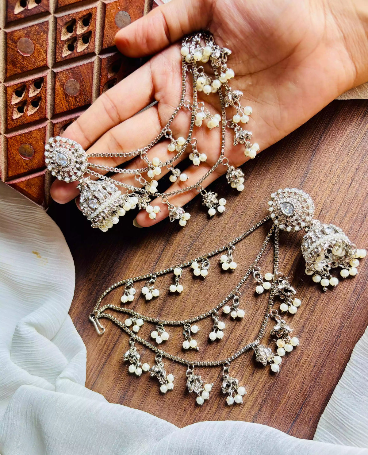 Bahubali jhumki earrings with saharay